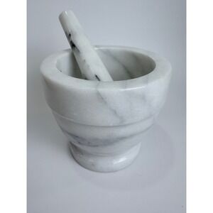 White Marble Mortar and Pestle Set Footed Bowl Natural Stone Herb Spice Grinder